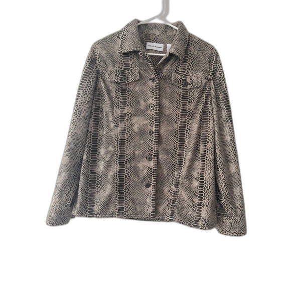 Women's ALFRED DUNNER Reptile print embossed moleskin  jacket bronze brown cream - Picture 1 of 8